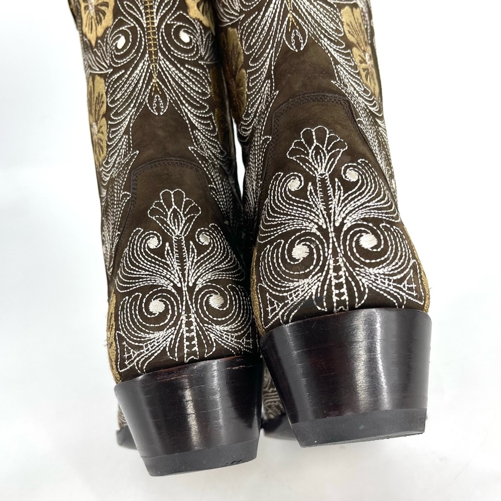 ✨Old Gringo Brown Leather Embroider Tan Butter Yellow Floral Heel Boot 6.5 Rodeo - Picture 10 of 16